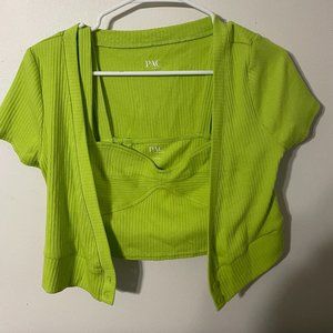 Pacsun Neon Green Crop Top & Cardigan Set